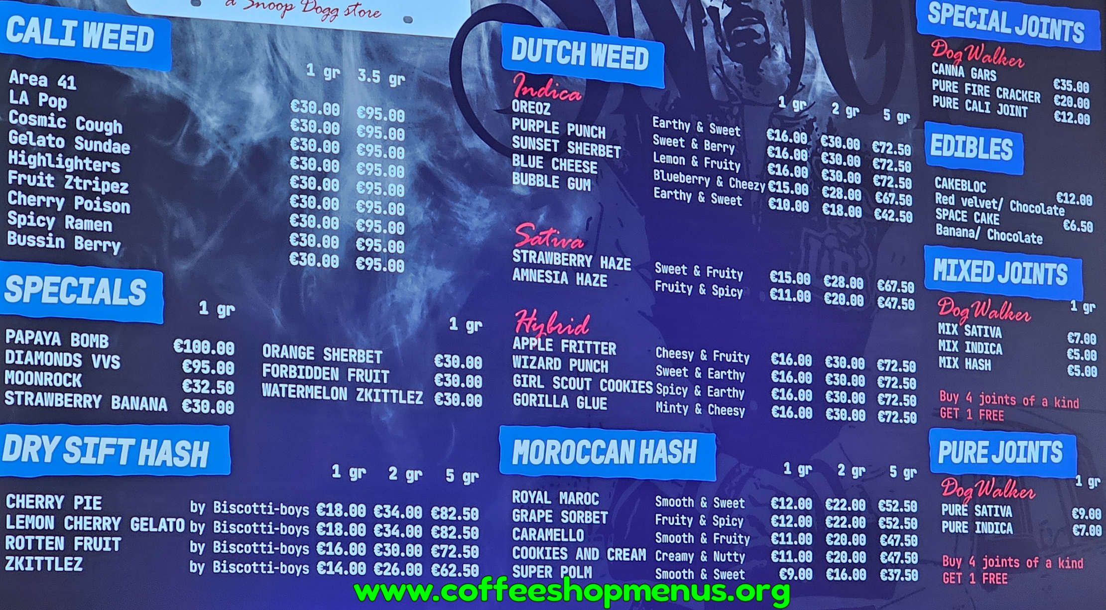 SWED a Snoop Dogg Store Menus archive